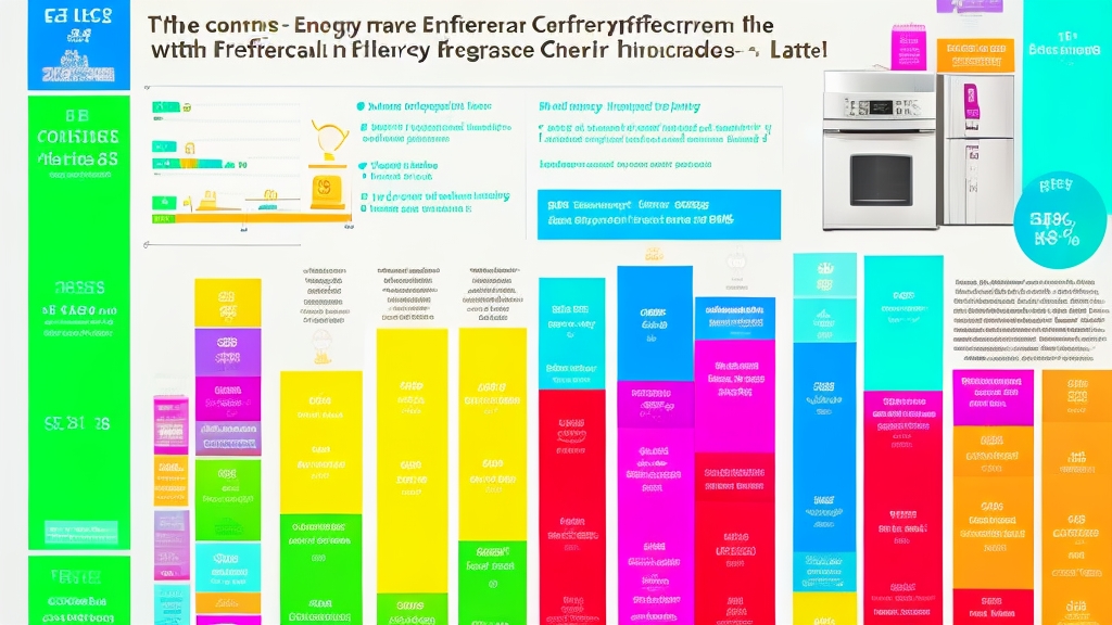 Energiahatékonysági összehasonlító diagram különböző hűtőszekrény méretekkel és fogyasztási szintekkel színes oszlopdiagrammal